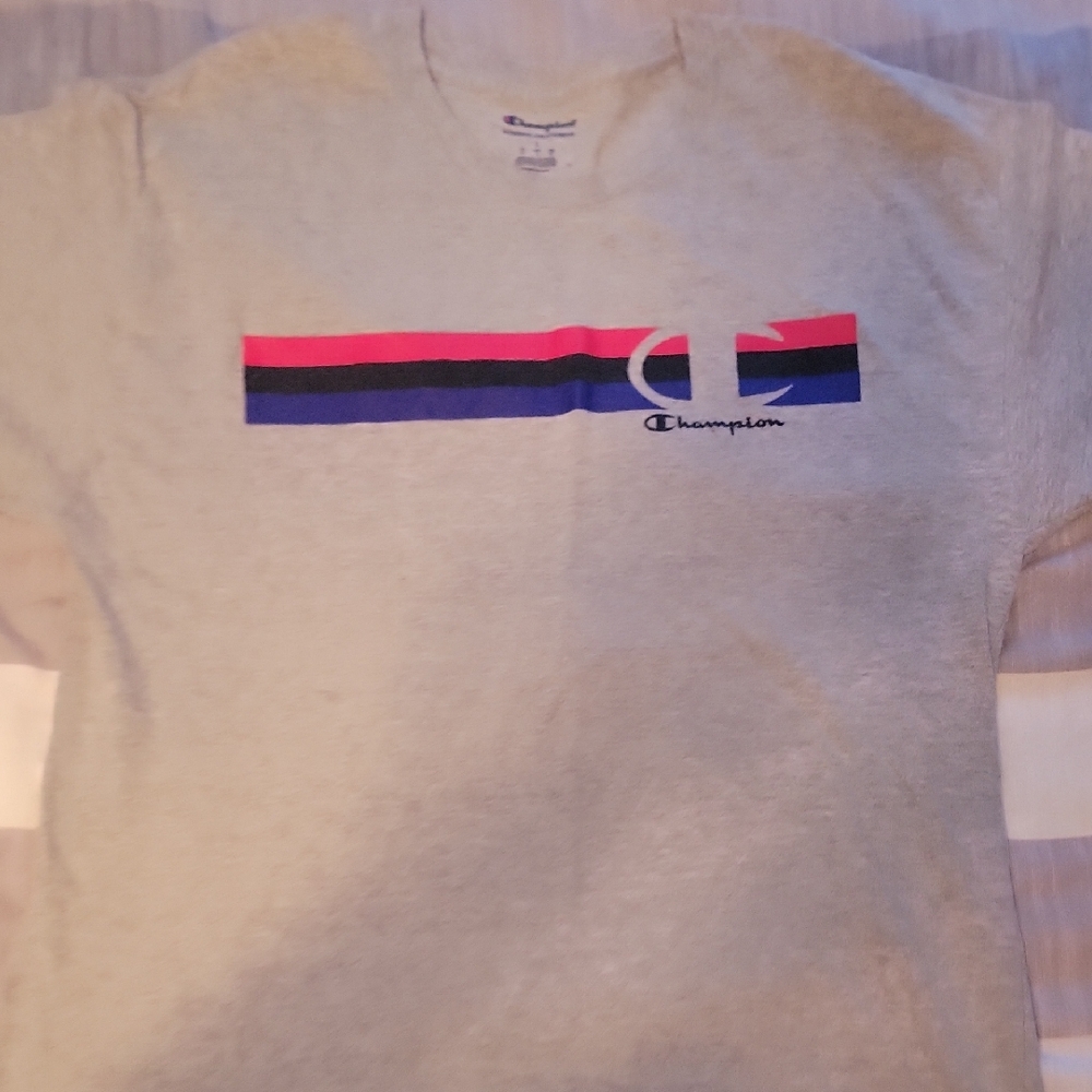Champion Tee with Pink and Blue Stripes